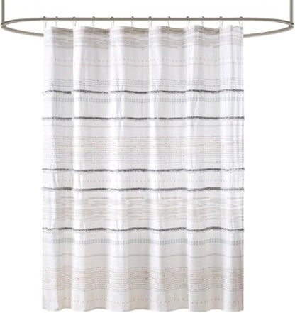 INK+IVY NEA Shower Curtain for Bathroom, Cotton, 72 x 72, Off White/Gray