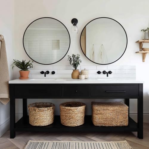 Sunniry Round Mirror 24 inch, 2 Pack Circle Mirror, Matte Black Metal Frame