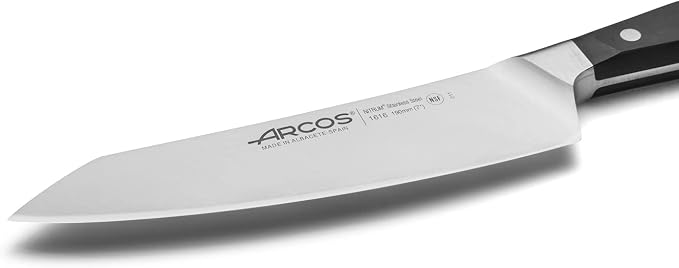 Arcos Forged Rocking Santoku Knife 7 Inch Stainless Steel. Japanese Sharp Kitchen Knife for Fish, Meat and Vegetables. Ergonomic Polyoxymethylene Handle and 190mm Blade. Series Manhattan. Color Black