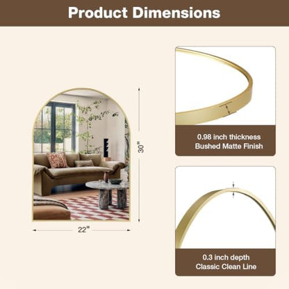 22"x30" Brushed Gold Arched Vanity Bathroom Mirror, Set of 2