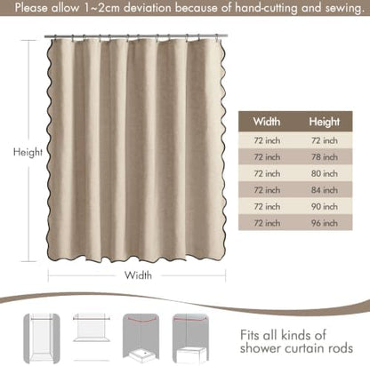 MIULEE Copper Brown Scalloped Linen Shower Curtain 72x78 Inches