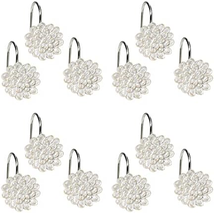 Zahari Home 13pc Rose Vine Bathroom Sheer Shower Curtain Sets Sheer Shower Curtain & 12 Shower Bathroom Hooks Modern Classic Luxury Contemporary Decor Beige Shower Curtain Set