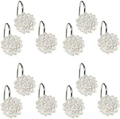 Zahari Home 13pc Rose Vine Bathroom Sheer Shower Curtain Sets Sheer Shower Curtain & 12 Shower Bathroom Hooks Modern Classic Luxury Contemporary Decor Beige Shower Curtain Set