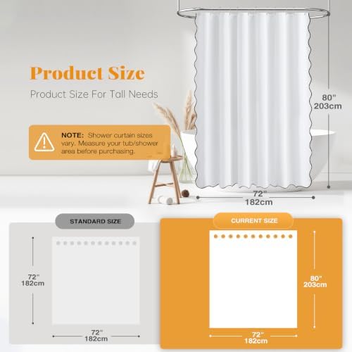 BTTN 72x80 Boho Scalloped Linen Textured Cloth Shower Curtain Set, White