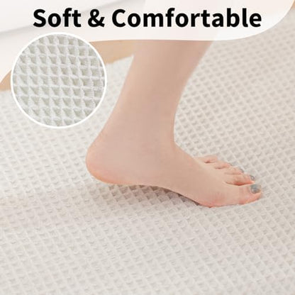 Long White Bathroom Rug, Waffle Bath Mat Runner Non Slip, 24 x 60
