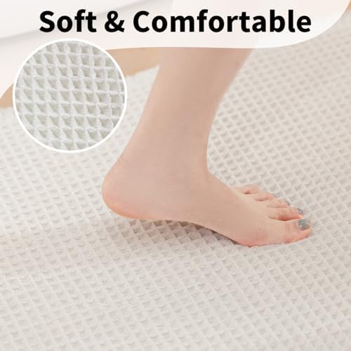 Long White Bathroom Rug, Waffle Bath Mat Runner Non Slip, 24 x 72
