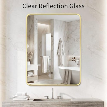 Bathroom Mirror for Wall, 30"x36" Black Bathroom Mirror for Over Sink, Shatterproof Tempered Glass Vanity Mirror with Anti-Rust Aluminum Alloy Frame, Hang Horizontally or Vertically, Gold
