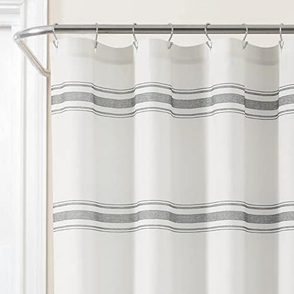 Lush Decor Farmhouse Stripe Cotton Shower Curtain, 72" W x 72" L, Dark Gray - Striped Bathroom Curtain - Fabric Shower Curtains - Farmhouse Bathroom Decor