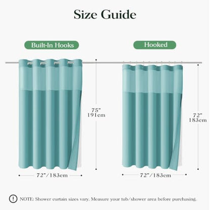 Dynamene Teal Hook Free Waffle Shower Curtain & Snap-in Fabric Liner,72x75