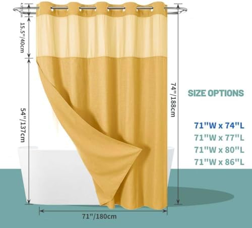 eachope No Hook Waffle Shower Curtain with Snap-in Liner, 71x74 Inch, Gold