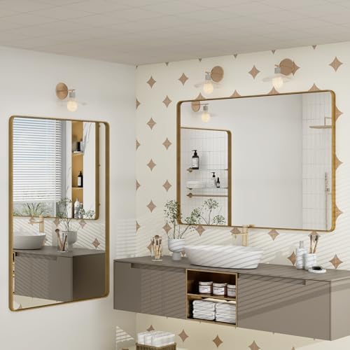 2 Pack of 24x36 Inch Gold Bathroom Vanity Mirror