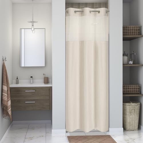 eachope No Hook Linen Texture Shower Curtain with Snap-in Liner,36x74 Cream