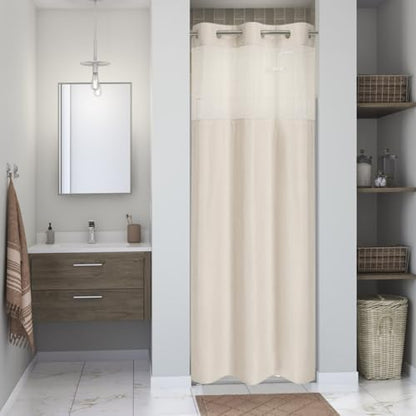 eachope No Hook Linen Texture Shower Curtain with Snap-in Liner,36x74 Cream