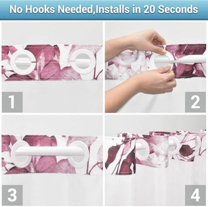 WITHLOC No Hook Shower Curtain with Liner, Eucalyptus Burgundy, 71x74
