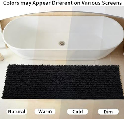 Disolla Black Bath Mat 24x36 Inch - Luxury Chenille Bathroom Rug, Extra Soft Shaggy Plush Absorbent Mat, Non-Slip Washable Rug for Bathtub, Shower and Bedside