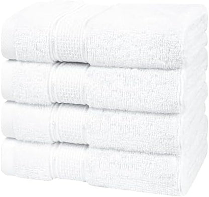 American Soft Linen Salem Washcloth Sets, 4 Piece Luxury 600 GSM 100% Cotton Washcloths for Bathroom, 13x13 inches Washrags Premium Quality Hand Face Towels, White