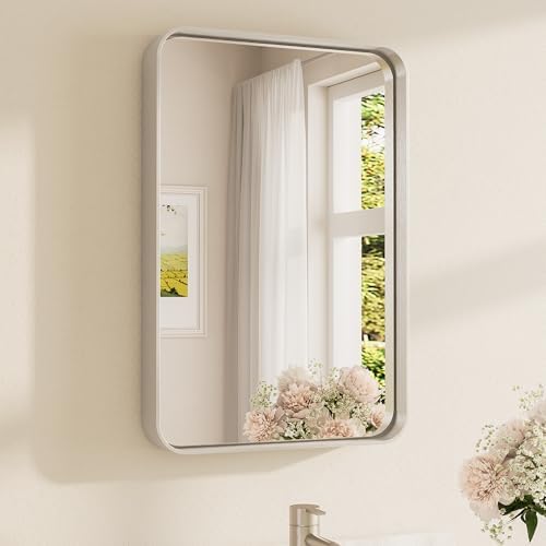 TETOTE Brushed Nickel Bathroom Mirror 16 x 24 Inch for Vanity Metal Framed Mirror Modern Farmhouse for Living Room Entryway(Horizontal/Vertical)