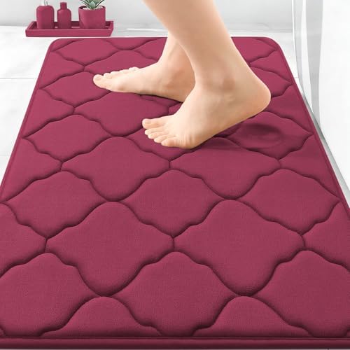 OLANLY Memory Foam Bath Mat Rug 30x20, Ultra Soft Bathroom Rugs, Burgundy