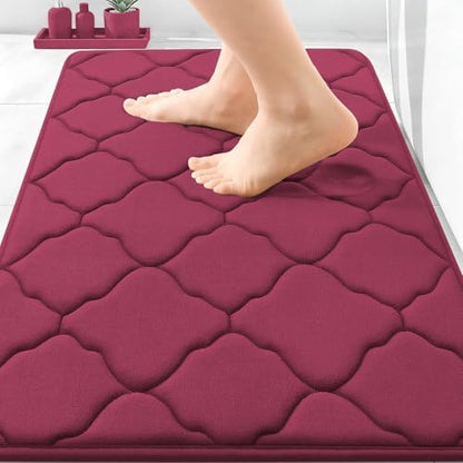 OLANLY Memory Foam Bath Mat Rug 30x20, Ultra Soft Bathroom Rugs, Burgundy