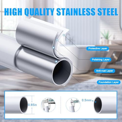 TEECK 2 Pack Shower Curtain Rod, 32-68 inch Adjustable Spring Tension Curtain Rod, Never Rust Anti-Slip Shower Curtain Rod for Bathroom, No Drilling, Never Collapse, Easy to Use, White