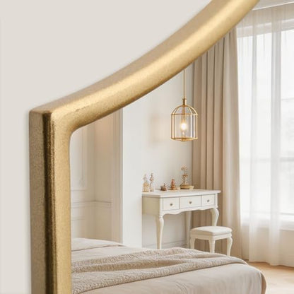 Besdomus Gold Scalloped Wall Mirror: 54"x34" Oversized Wooden Arched Mirror