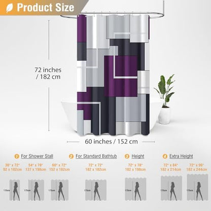 BTTN 60x72 Stall Modern Geometric Waterproof Fabric Shower Curtain, Purple