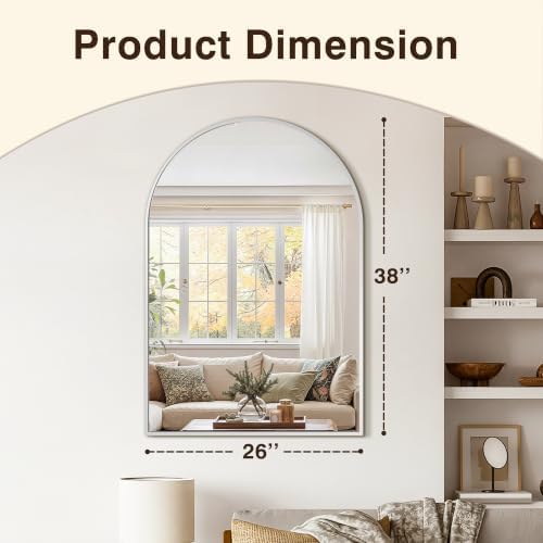 Arched Bathroom Vanity Mirror for Over Sink, 38”x26”, Silver