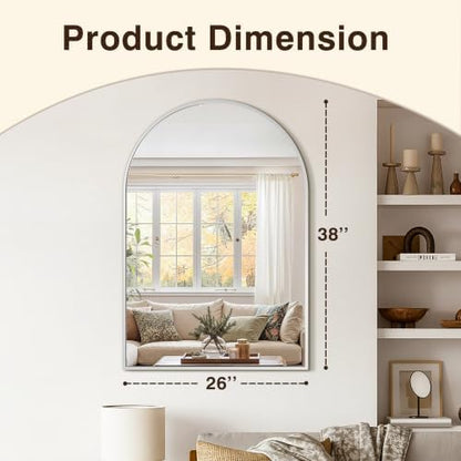 Arched Bathroom Vanity Mirror for Over Sink, 38”x26”, Silver