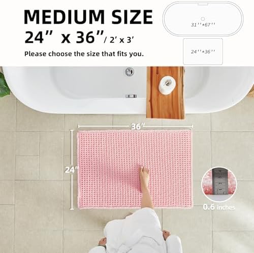 TYUU Waffle Bath Mat, Cute Bathroom Rugs Non Slip, 36x24 Light Peachy Pink