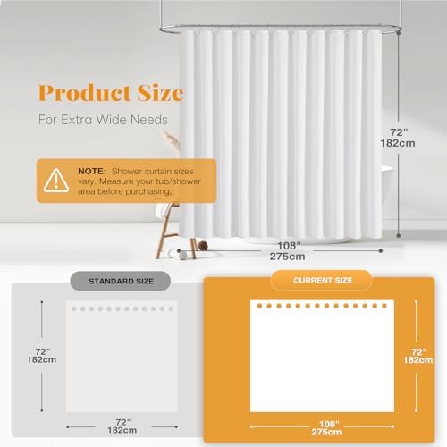 BTTN 108x72 Linen Textured Waterproof Thick Cloth Shower Curtain Set, White