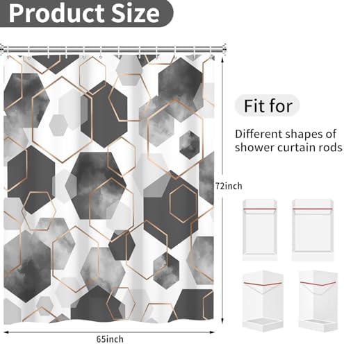deFouliao Grey Modern Shower Curtain Geometric Grid Art Abstract Waterproof Bathroom Curtain for Bathtub Home Hotel Decor, Washable with Hooks, 65x72 Inch