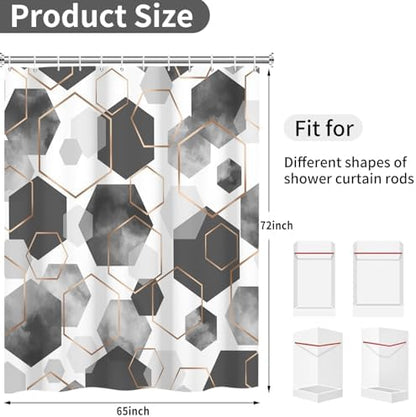 deFouliao Grey Modern Shower Curtain Geometric Grid Art Abstract Waterproof Bathroom Curtain for Bathtub Home Hotel Decor, Washable with Hooks, 65x72 Inch