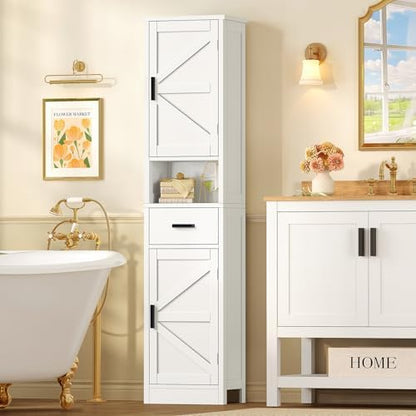 TEENFON 67" H Tall Bathroom Storage Cabinet with Barn Doors and Drawer