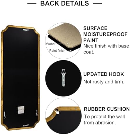 ANDY STAR 18" x 48" Full Length Wall Mirror, Large Brushed Gold Bathroom Mirror for Wall, Scalloped Corner Rectangle Body Mirror for Floor and Leaning