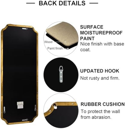 ANDY STAR 18" x 48" Full Length Wall Mirror, Large Brushed Gold Bathroom Mirror for Wall, Scalloped Corner Rectangle Body Mirror for Floor and Leaning