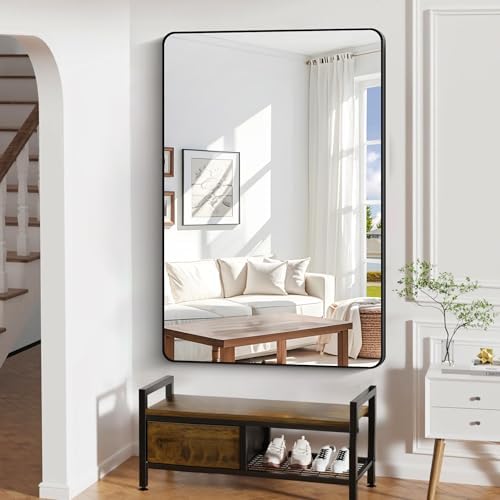 DESBING 60" x 40"Bathroom Mirror, Matte Black Wall Mirror with Metal Frame, Decorative Rectangular Vanity Mirror for Bedroom Bathroom Living Room Entryway (Horizontal/Vertical)
