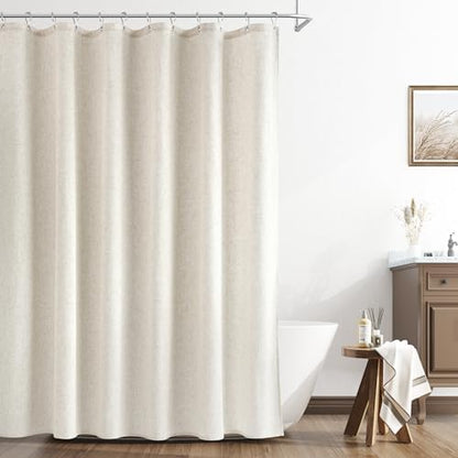 Naturoom Linen Shower Curtain 96 Inch Long for Bathroom Beige 1 Panel