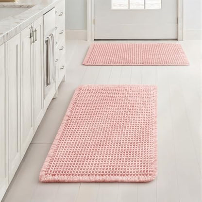 MIULEE Set of 2 Waffle Bathroom Rugs Boho Bath Mat Pink 17x24 Inch