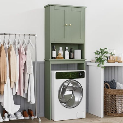Shintenchi Over the Toilet Storage Cabinet, Bathroom Shelf Organizer with Anti-Tip Device Small Freestanding Space Saver with Adjustable Shelf，Green