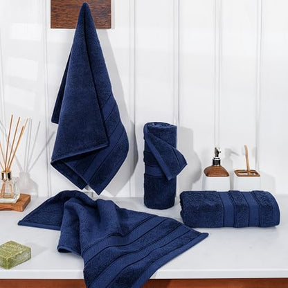 American Soft Linen Salem 100% Cotton Turkish 4 Piece Hand Towels for Bathroom, 600 GSM Soft Absorbent Quickdry Hand Face Towel Set, Navy Blue