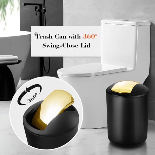 Bathroom Set, 20Pcs Bathroom Shower Curtain Sets with Hooks, Black Bathroom Accessories Set with Trash Can, Bathroom Accessories Sets Complete with Shower Curtain Set, Bathroom Accessory Set