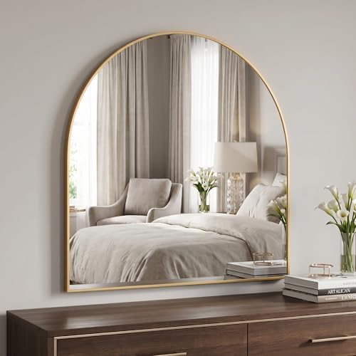 BEAUTYPEAK 28"x26" Arch Bathroom Wall Mirror, Gold