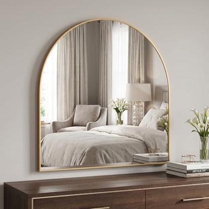 BEAUTYPEAK 28"x26" Arch Bathroom Wall Mirror, Gold