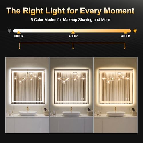 LED Bathroom Mirror with Light, 30x30 Vanity Mirror for Wall with Frame