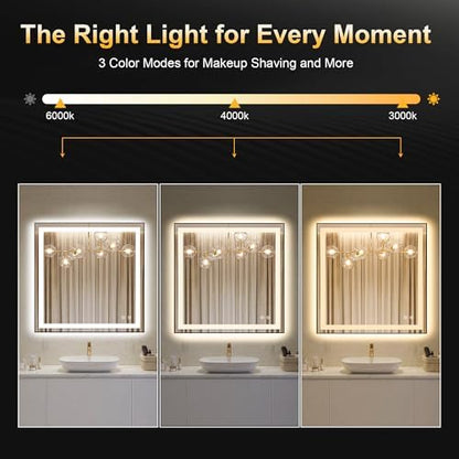 LED Bathroom Mirror with Light, 30x30 Vanity Mirror for Wall with Frame