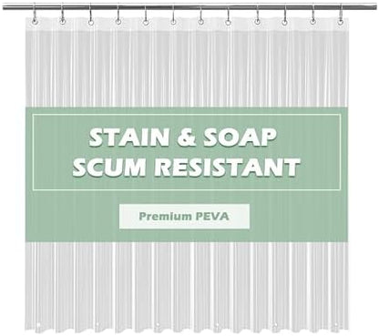 EHZNZIE Crystal Clear Shower Curtain Liner 48x72, PEVA Waterproof Bath Curtain, No Chemical Smell, Weighted Magnets, Durable with 8 Rustproof Metal Grommets