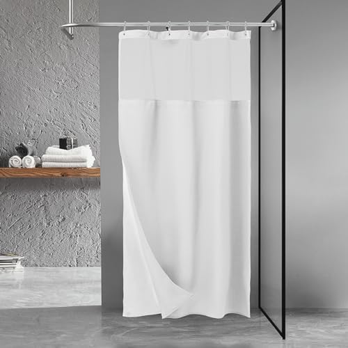 N&Y HOME Stall Waffle Weave Shower Curtain with Snap-in Liner White 36x72