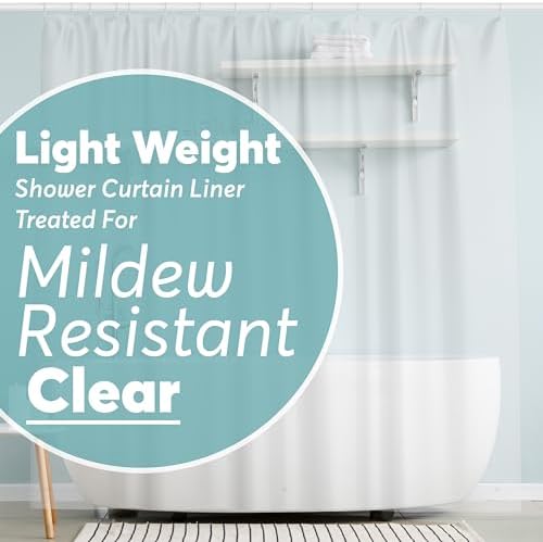 BigFoot Shower Curtain Liner – 72 x 72 PEVA Light Weight Shower Curtain with 12 Rustproof Metal Grommet and 3 Magnetic Weights – Odor Free and Compatible with Standard Showers, Clear