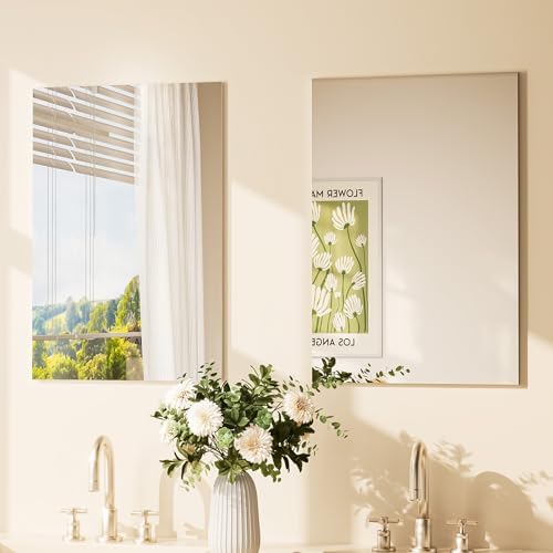 TETOTE Frameless Mirror 2 Packs 16" x 24" Tempered Vanity Mirror for Bathroom, Bedroom, Living Room, Entryway, Hallway, Home Gym, Vertically/Horizontally