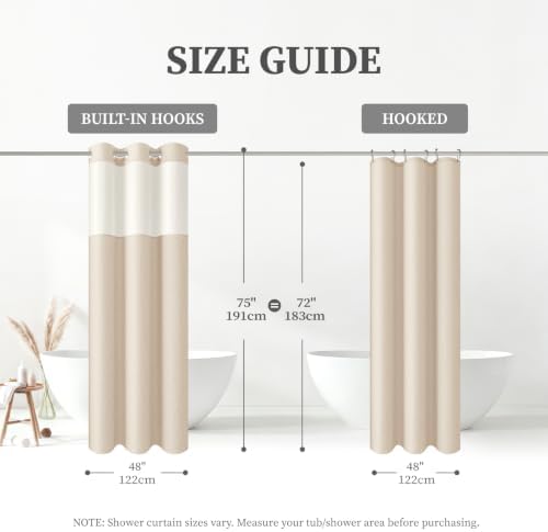 BTTN 48x75 Ringless Linen Textured Shower Curtain with Snap in Liner, Cream